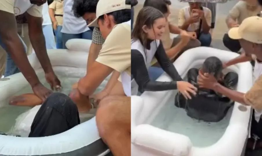 Evangelistas batizam novos convertidos na Avenida Paulista; Veja