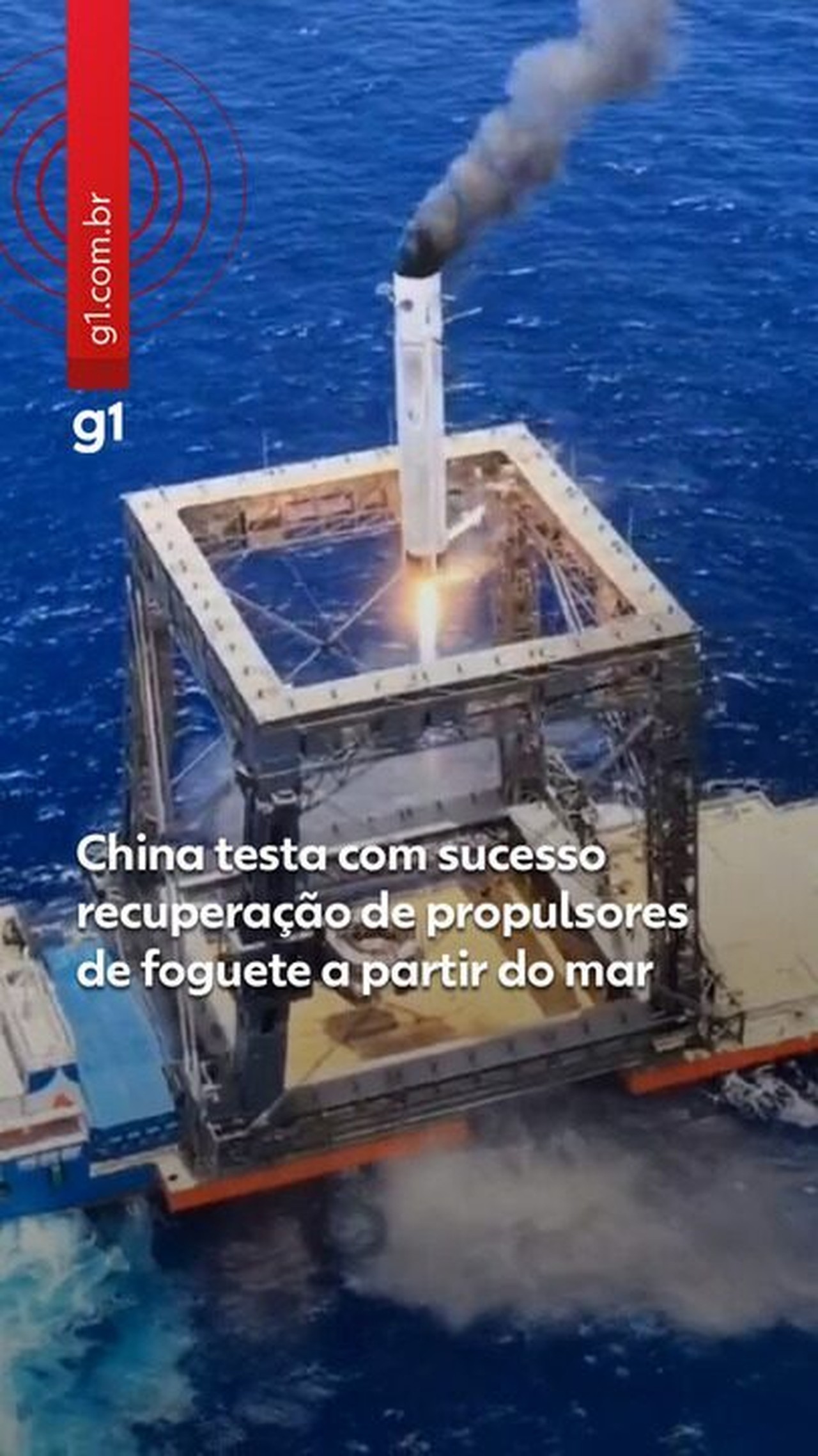 China testa sistema de recuperação de propulsores de foguete no mar